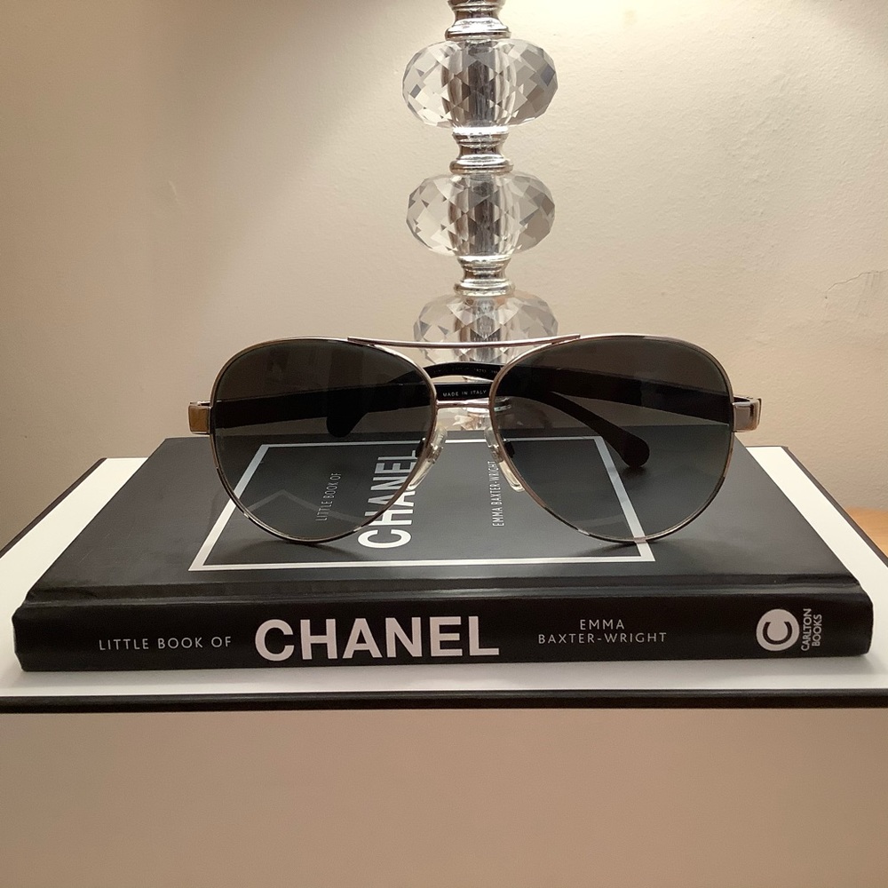 Chanel Silver Pilot Aviator Sunglasses
